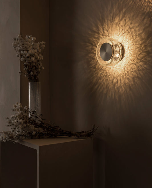 Crackle W1 wall light in matte black with crackle glass by Alex Fitzpatrick – alternate view