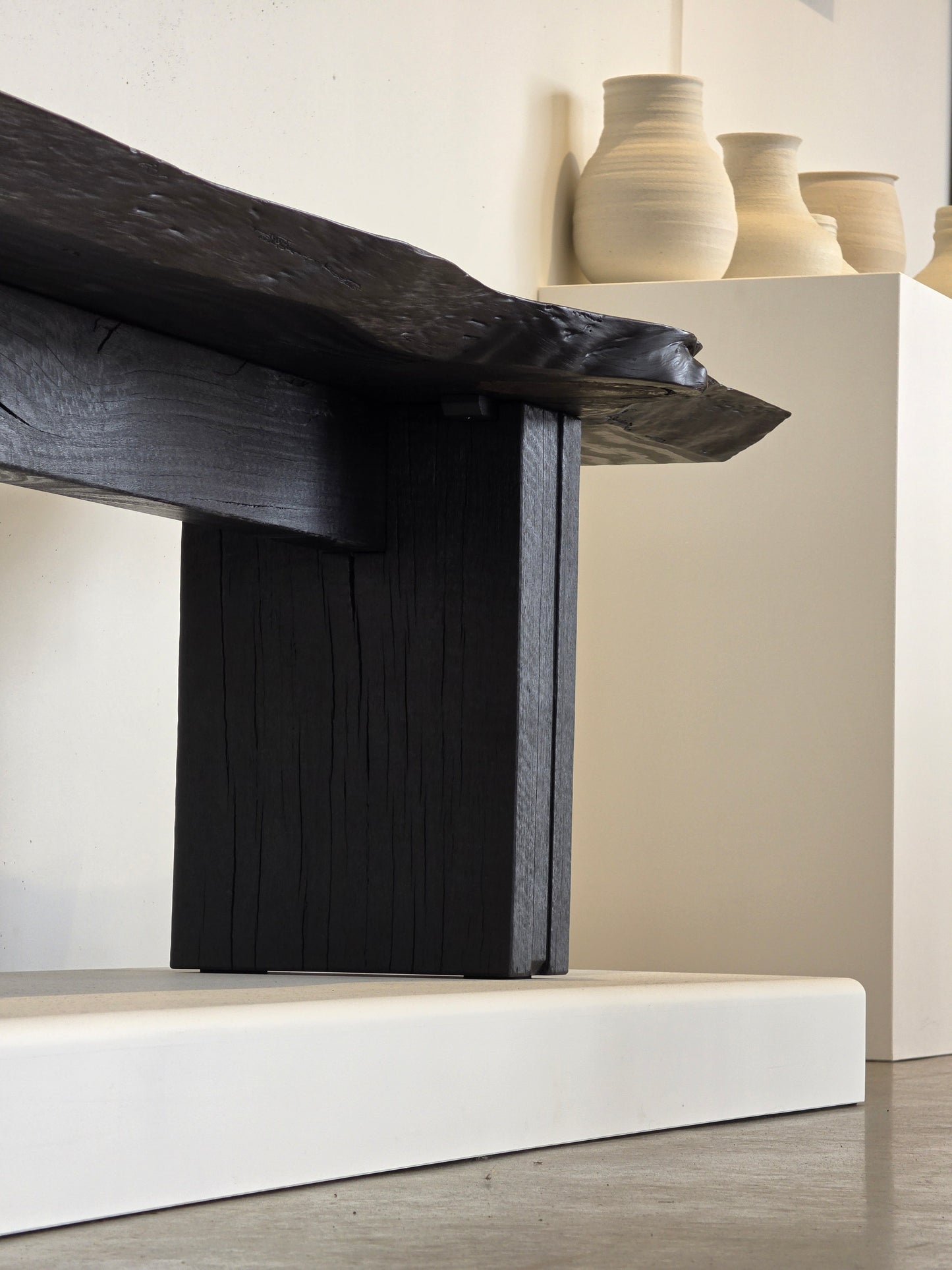 Burnside Bench in scorched Radiata Pine and jetty timber by Nathan Day Design, limited edition