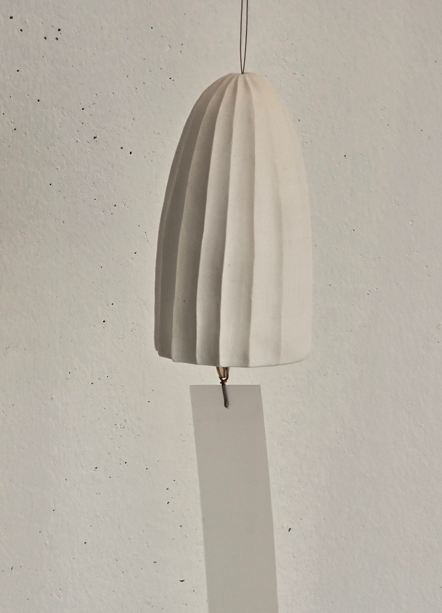 Carved ceramic wind chime (Angin) by Kura Studio, handmade Australian stoneware garden decor – detail