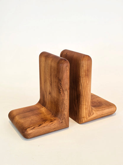 Hippo Book Ends in Elm by Nathan Day Design, sculptural handcrafted timber book ends