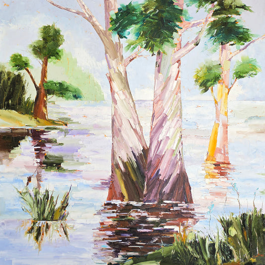 River Gums Avon Valley, framed oil on canvas painting by Britt Dunbar