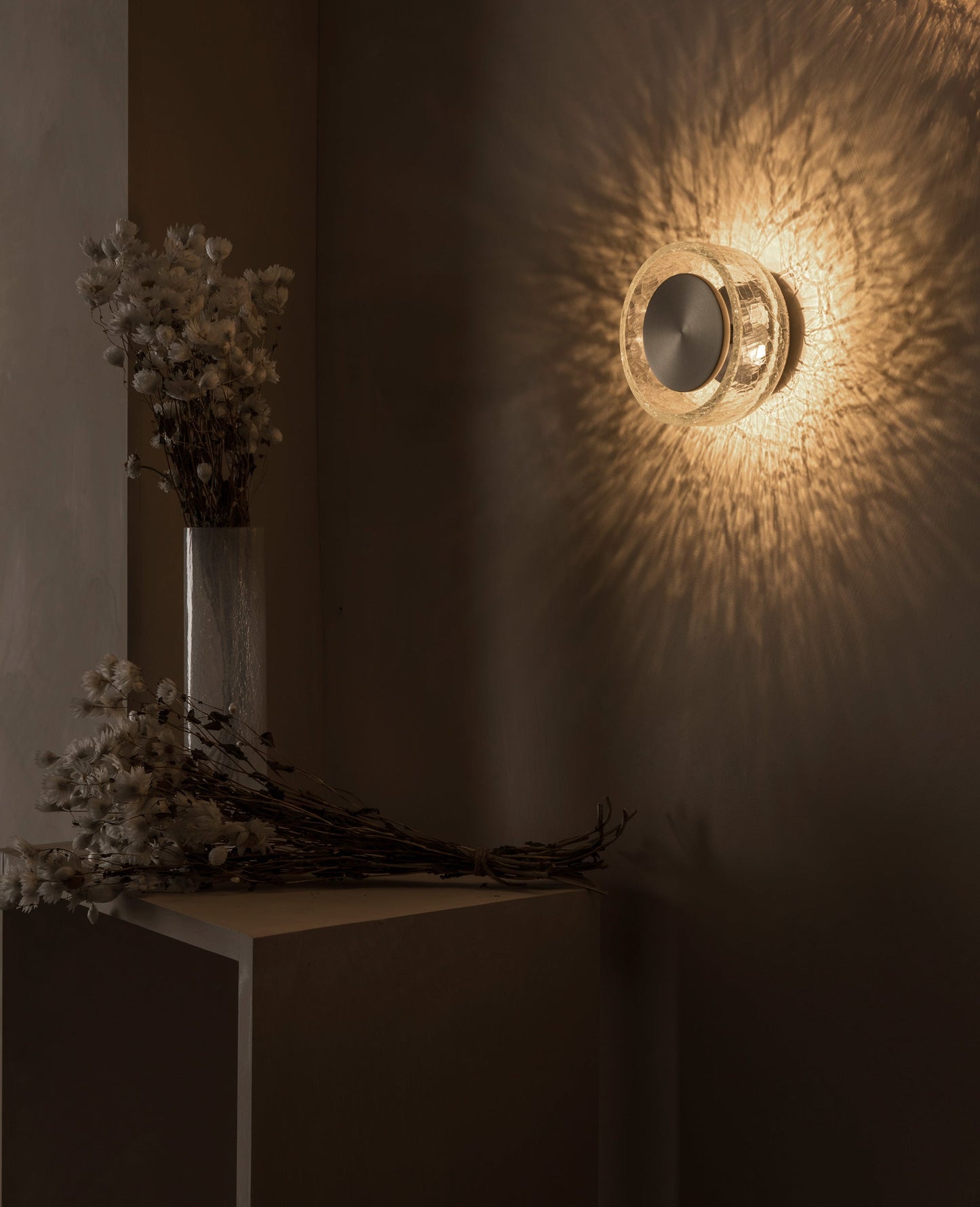 Crackle W1 wall light in matte black with crackle glass by Alex Fitzpatrick – alternate view