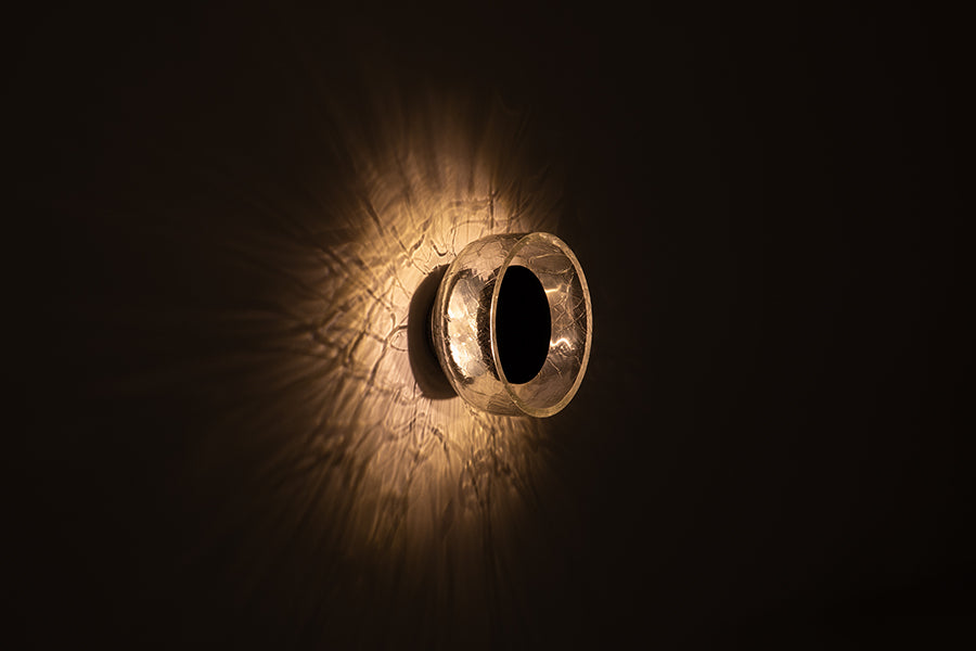 Crackle W1 wall light in matte black with crackle glass by Alex Fitzpatrick