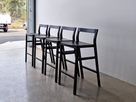Low back bar stool in ebonised Jarrah by Nathan Day Design, made to order – alternate view
