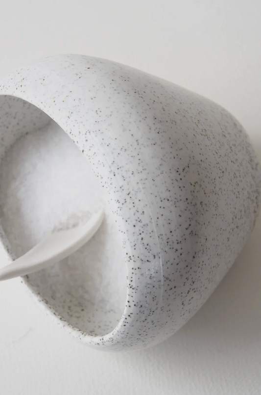 Salt Orb ceramic salt cellar with porcelain spoon by Kura Studio, handmade Australian stoneware