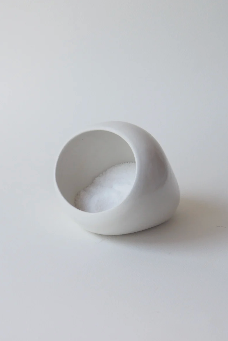 Salt Orb ceramic salt cellar with porcelain spoon by Kura Studio, handmade Australian stoneware – detail