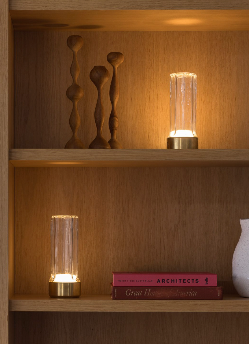 Choir Roma LED table light in bronze PVD with clear glass by Alex Fitzpatrick