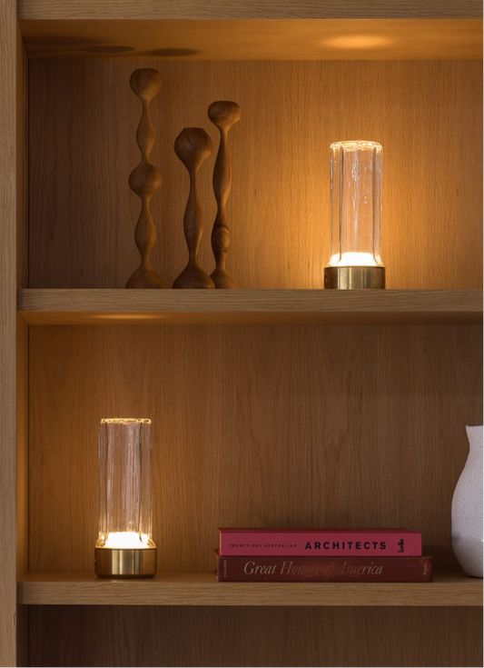 Choir Roma LED table light in bronze PVD with clear glass by Alex Fitzpatrick