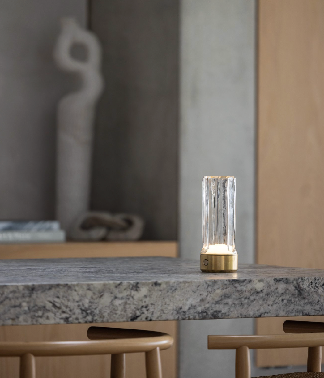 Choir Roma LED table light in bronze PVD with clear glass by Alex Fitzpatrick – alternate view