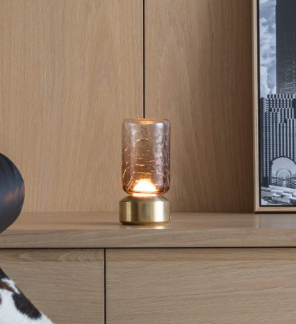 Choir Canmore LED pendant light in bronze PVD with crackle glass by Alex Fitzpatrick – detail