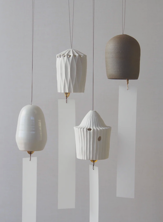 Carved ceramic wind chime (Angin) by Kura Studio, handmade Australian stoneware garden decor