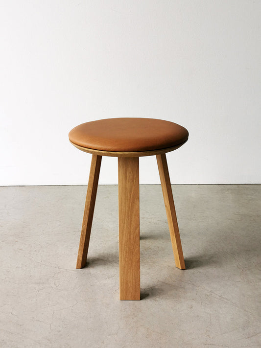Wonton Stool in White Oak with leather seat by Nathan Day Design