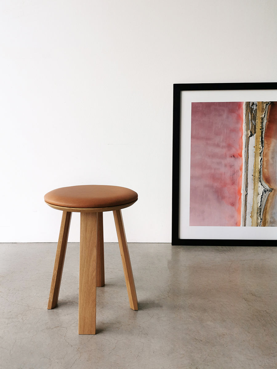 Wonton Stool in White Oak with leather seat by Nathan Day Design – view 4